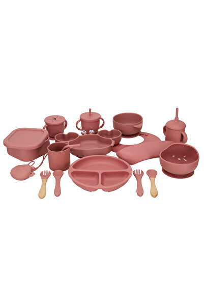 kik 19-piece silicone baby feeding diversification set, crab shape, burgundy