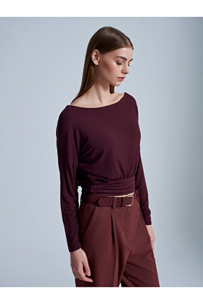 Dilvin 32306 Wool Blend One Shoulder Top-Burgundy