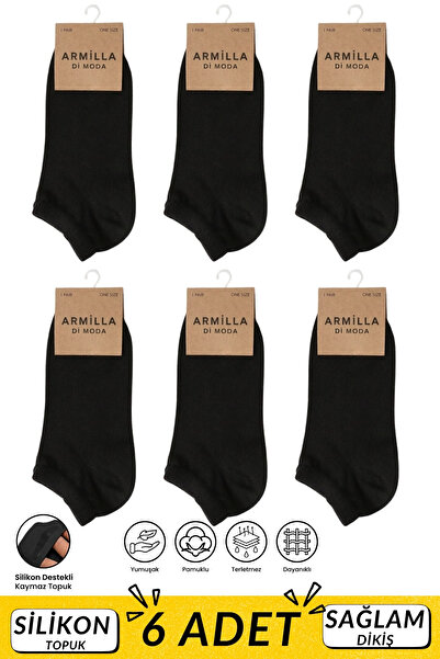 ARMİLLİA DİMODA Women's Ankle Length Heel Silicone 6-Piece Black Socks (Not Easy to Take Off)