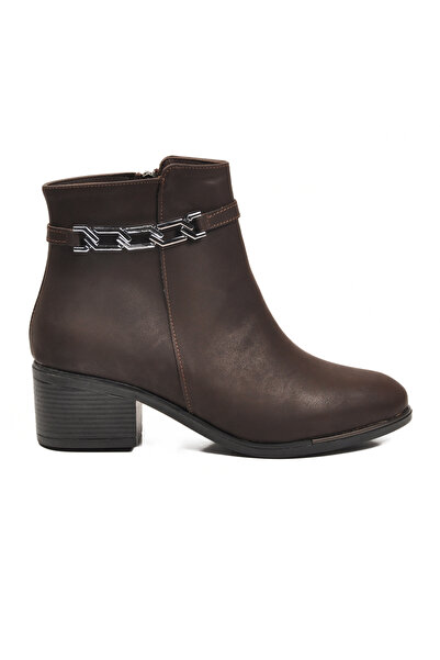 AYAKMOD Brown Emerald Zippered Fleece Women's Heeled Boots 325131 Z