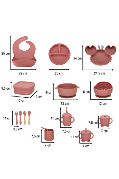 kik 19-piece silicone baby feeding diversification set, crab shape, burgundy