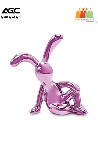 AGC تمثال أرنب وردي في وضعية جلوس مريحة للديكور المنزلي، وطاولة صغيرة ورف عرض