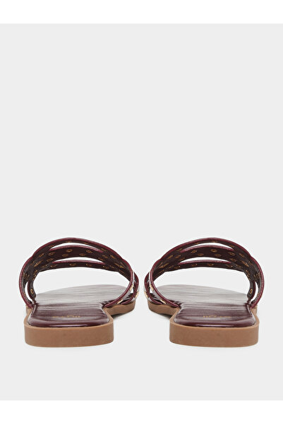 Styli Burgundy Studded Flat Sandals