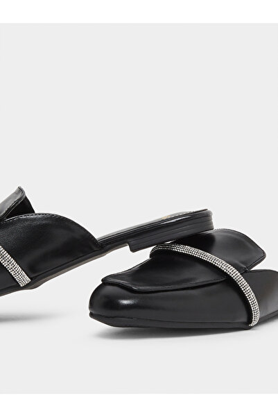 Styli Black Rhinestone Detail Flat Mules