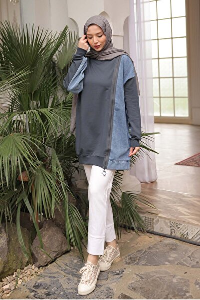 İmajButik Anthracite Kot Paneled Modal Tunic