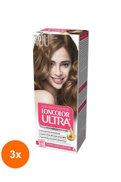 Loncolor Ultra Set 3 x Vopsea de Par Permanenta 7.0 Castaniu Deschis, 100 ml