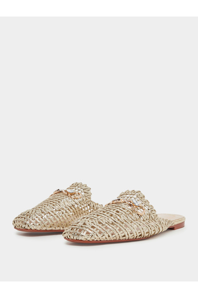 Styli Gold Woven Mule Loafers