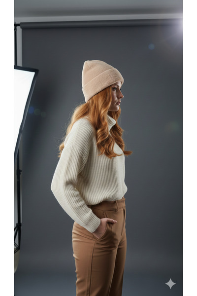 SİSTEM PELUŞ Women's Wool Textured Soft Form Luxury Woven Stylish Beret