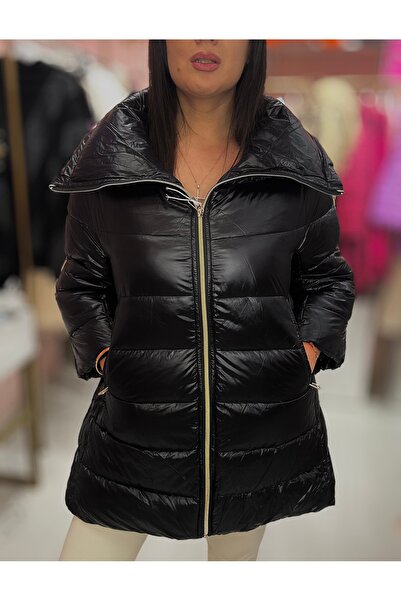 Brielle Women's Quilted Puffer Jacket with Three-Quarter Sleeves - Premium Black