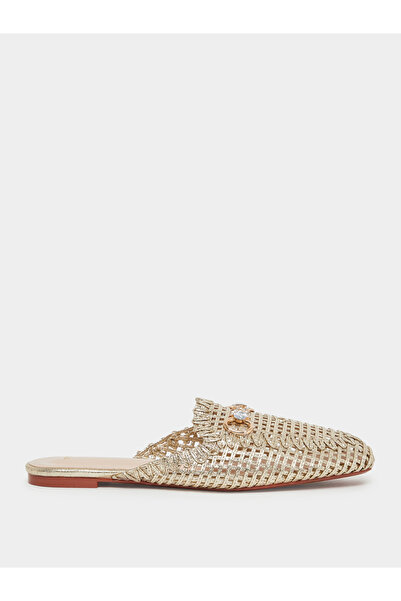 Styli Gold Woven Mule Loafers