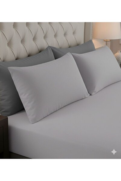 She&Co 2 Pieces Gray Cotton Double Size 180 X 200 X 30 cm Fitted Sheet Set