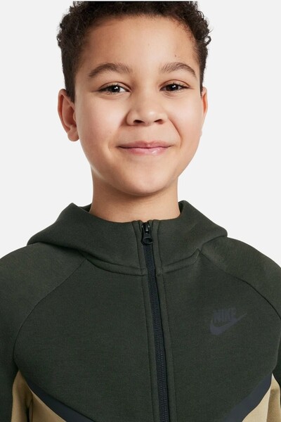 Nike Sportswear Smooth Tech Fleece Full Zip Hooded Zippered Children's Sweatshirt Khaki
