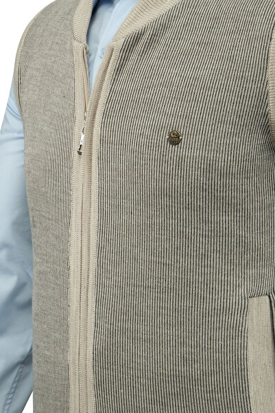Çizgi Triko Men's Knit Vest with Zipper Pockets Steel Knitwear Classic Fit - 5015J