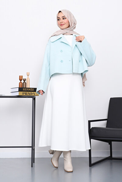 İmajButik Mint Green Short Buttoned Cashmere Jacket