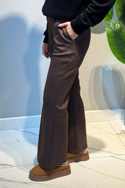 Lale Butik Ribbed Stitched Trousers 2450 Brown