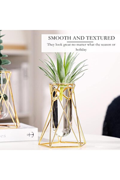 TERRIFI 8-Set Gold Metal Geometric Vase with Clear Glass Test Tubes (6.3 in)