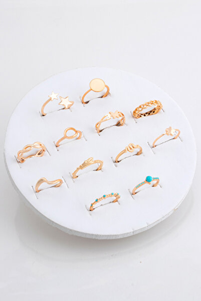 Sortie Aksesuar Karma Figürlü Değişken Model 15'li Boyu Ayarlanabilir ve Eklem Kombin Yüzük Seti