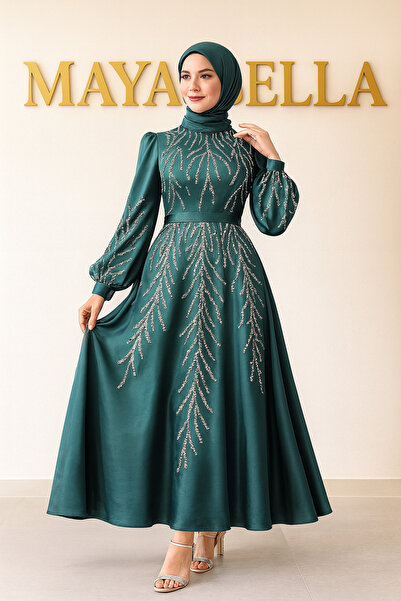MayaBella Saten İşlemeli Tesettür Abiye