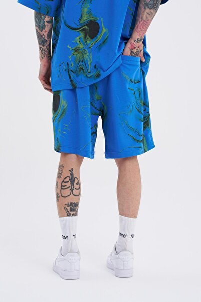 Machinist Men's Abstract Shorts Light Blue
