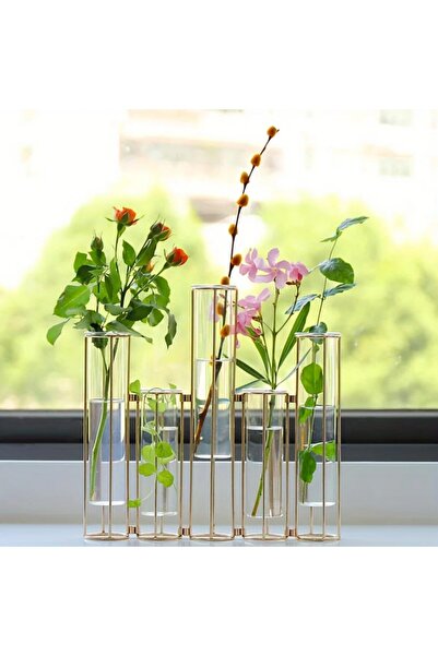 SKEIDO Test Tube Vase with 5 Test Tubes, Gold Metal Stand
