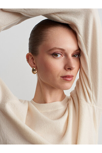 Dilvin 10847 100% Cashmere Crew Neck Sweater-Ecru