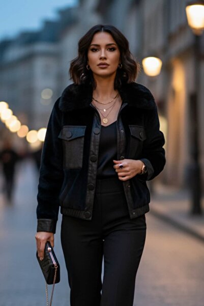 Yağmur Butik Timsah Derili Posta Cepli Bomber Mont