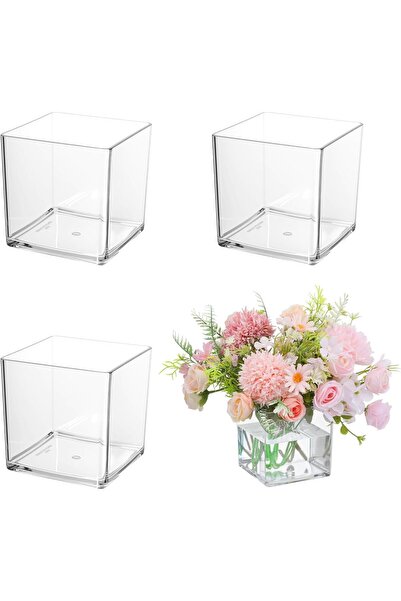 NALACAL 4Pcs Clear Acrylic 6x6x6 inch Square Flower Vases (Set of 4)