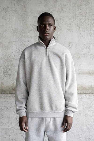 Machinist Мъжка базова блуза с висока яка, сива меланж