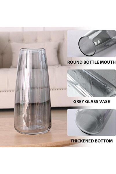 BananaHome Flower Glass Vase 8.7in Irised Conical Crystal Vase (Crystal Grey)