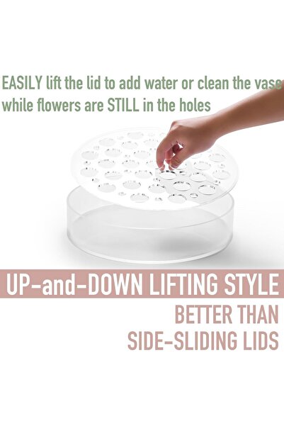 TERRIFI Clear Circular Leak-Proof Acrylic Low Round Vase (16+5 Holes)