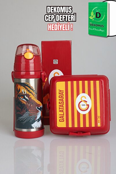 Galatasaray Dekomus Pocket Notebook with a Gift, New Season Licensed Leon Hanging Bottle 500 ml Steel Water Bottle and Chiller