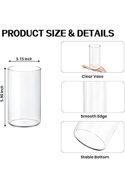NYGANMELLOZ 3-Pack Clear Glass Cylinder Vases (750ml, 8 x 15 cm)