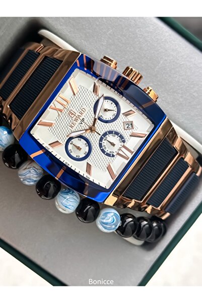 Reward Men's Watch,Steel-Silicone Band,Functions Active,Navy Blue Color,Calendar,Stylish Box+Bracelet