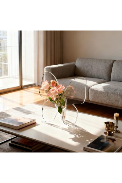 Generic Acrylic Butterfly Vase with Artificial Rose - Transparent Acrylic Decorative Centerpiece