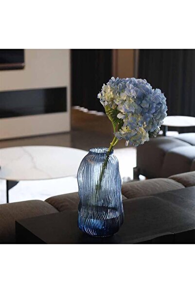 THE WHITE SHOP Blue Ribbed Glass Vase (Small)