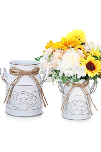 KASTWAVE Rustic Flowers Vases Metal Pitcher Jug with Handle 6 Inch Vintage Galvanized - 2 Pack