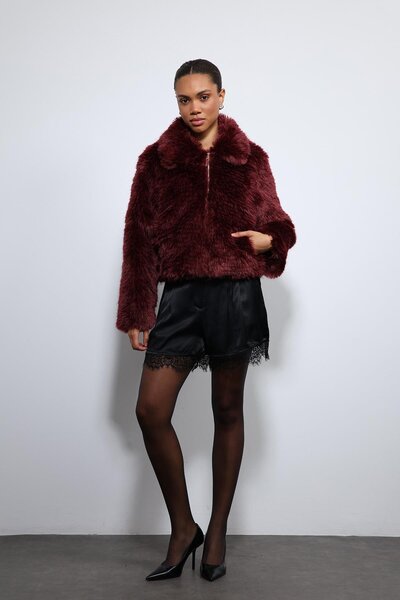 Antioch Burgundy Plush Look Coat