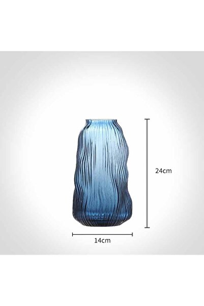 THE WHITE SHOP Blue Ribbed Glass Vase (Small)