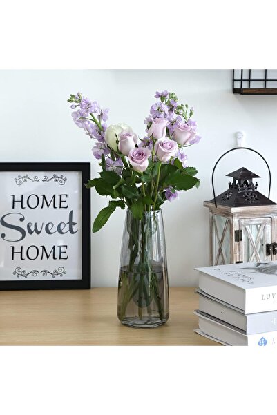 BananaHome Flower Glass Vase 8.7in Irised Conical Crystal Vase (Crystal Grey)