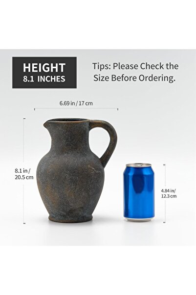 Heifgott Rustic Ceramic Farmhouse Vase with Handle, Whitewashed Terra Cotta (Bronze)