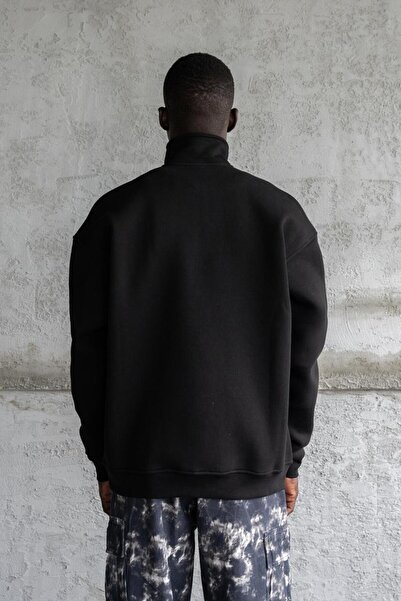 Machinist Men's Printed Embroidered High Collar Sweatshirt Black