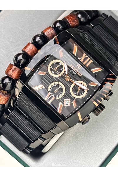 Reward Men's Watch, Steel-Silicone Band, Functions Active, Black Color, with Calendar, in Stylish Box, Bracelet Gift