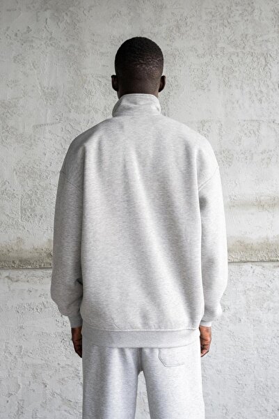 Machinist Мъжка базова блуза с висока яка, сива меланж