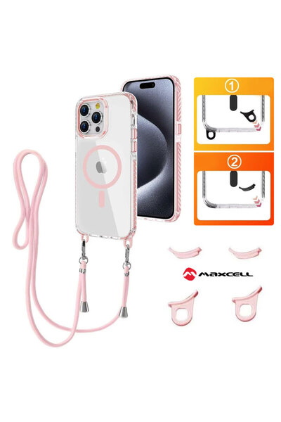 Apple Θήκη MagFrame για iPhone 16 Pro Max, AntiDrop 2in1, Αποσπώμενο κορδόνι, Διαφανές/Ροζ πλαίσιο