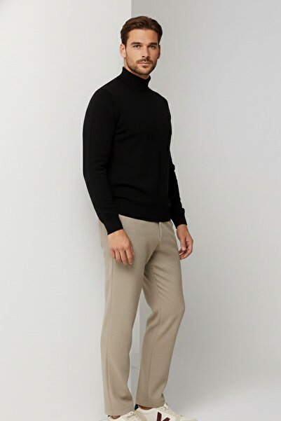 COMBİNE MİCHAİL Men's Winter Black Half Fisherman Knit Sweater