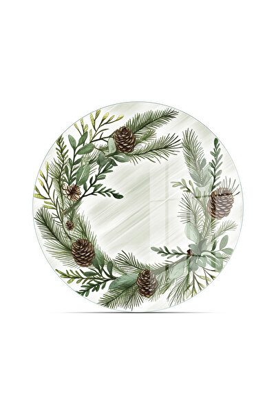Decovetro Glass Presentation Serving Plate Set of 3 Round Christmas New Year Wreath Patterned