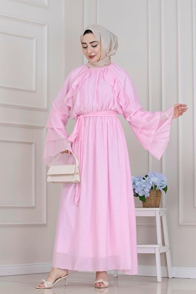 Sevitli Φόρεμα Lora με λεπτομέρεια βολάν-ροζ