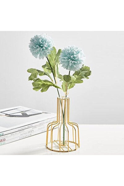 HALAMODO Flower Vase with Iron Art Frame, Metal Geometric Clear Glass (Gold, 1PC)