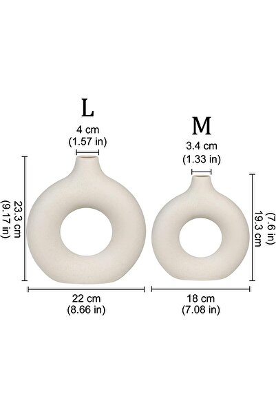 mCherry White Ceramic Vase Set, Round Matte Pampas Flower Vases, Minimalist Nordic Boho (2PC M+L)