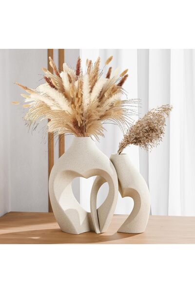 NALACAL مزهرية سيراميك بيضاء على شكل قلب، طقم من قطعتين - مزهريات زخرفية بسيط...